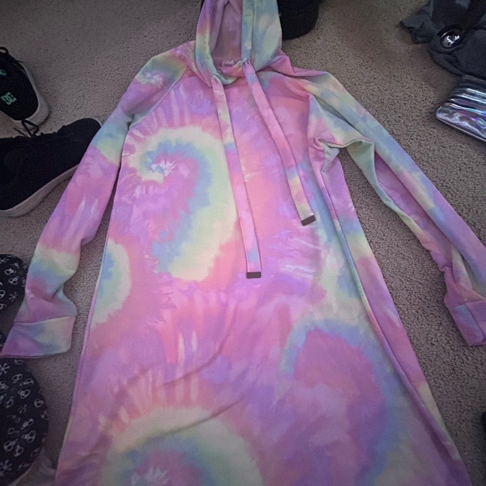 No Boundaries Tie-Dye Hooded Pajama Dress - Pink, Blue, Yellow